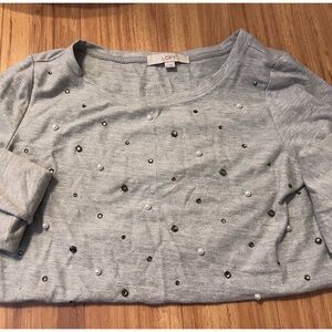 Loft Gray Embellished Sweater